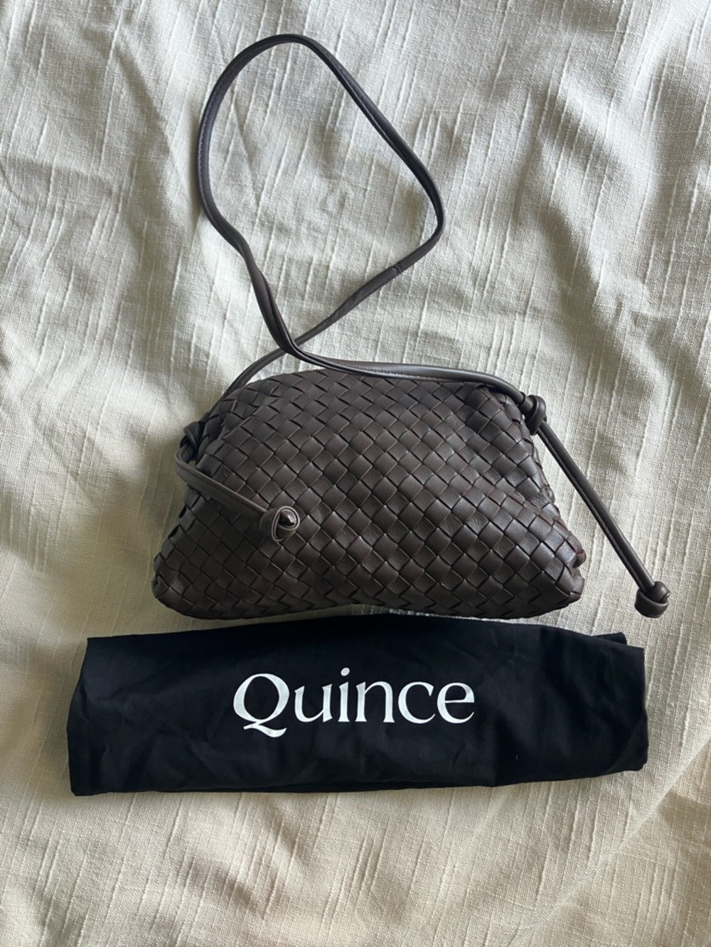 Quince Italian Leather Handwoven Pouch Crossbody Clutch Dark Brown New - Picture 2 of 5